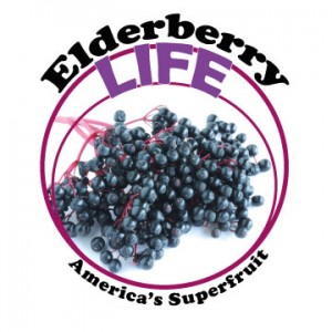 Elderberry clusters with text highlighting its superfruit status.