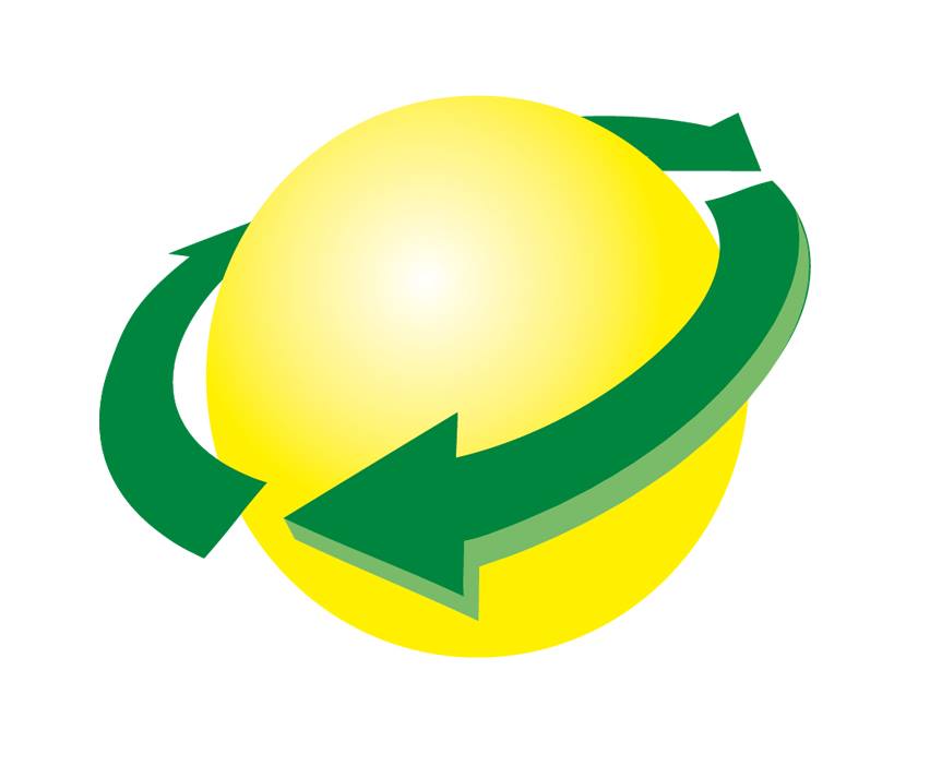 A yellow sphere encircled by two green arrows forming a ring.