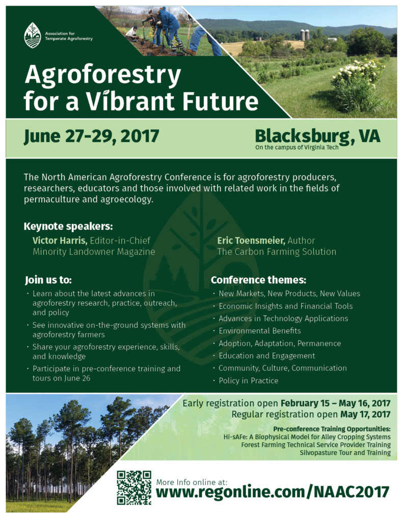 Flyer for the Agroforestry Conference in Blacksburg, VA, June 27-29, 2017.