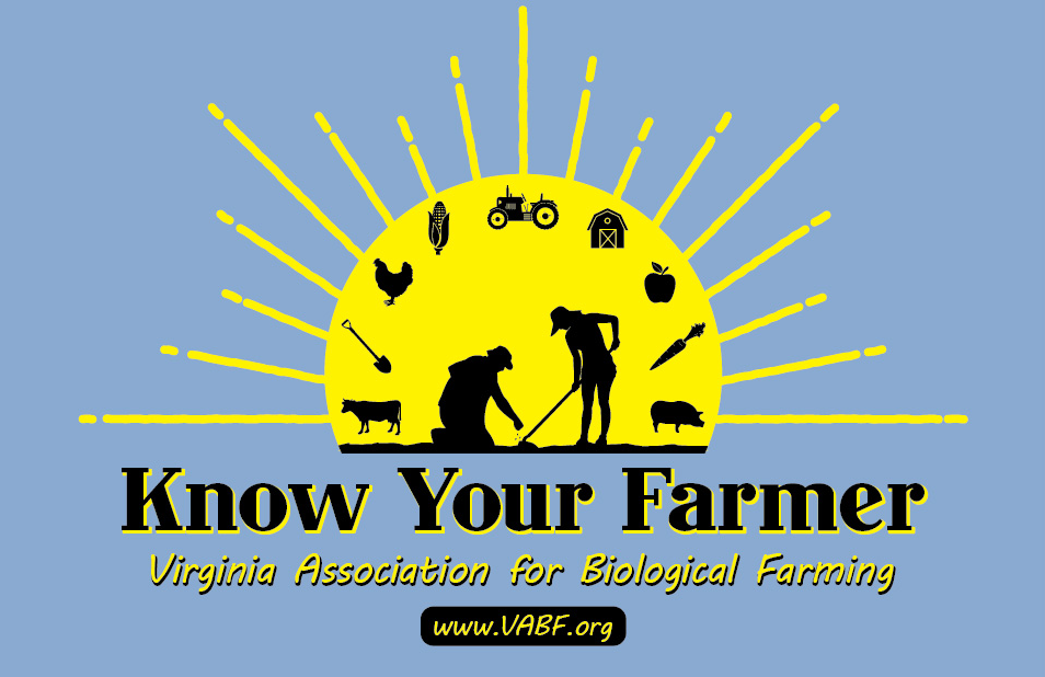 Logo with a yellow sun and farming icons for Know Your Farmer campaign.