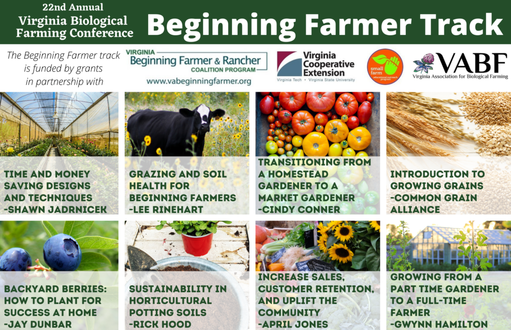 Infographic on beginning farmers with six farming tips and images.