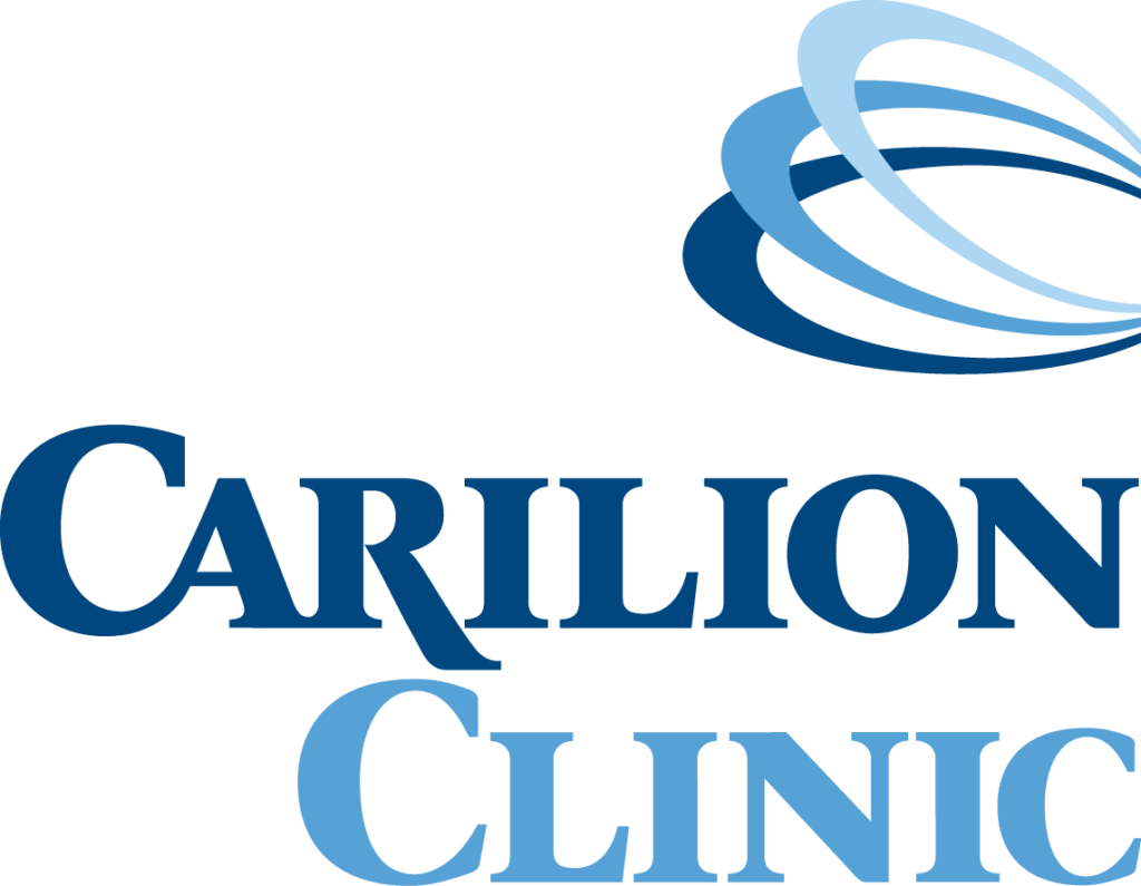 Carilion Clinic logo with blue text and swoosh design.